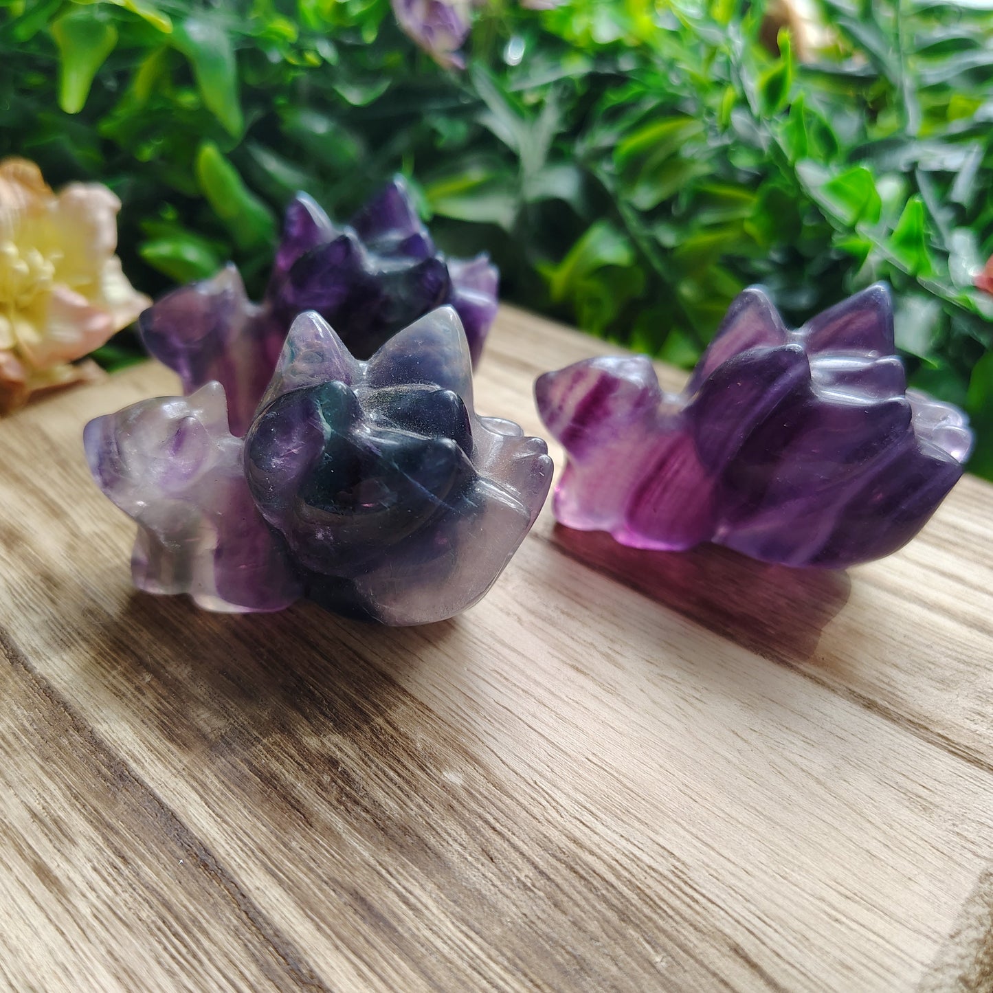 Rainbow Fluorite Carved Kitsune