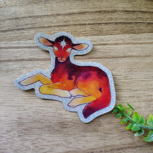 a flame colored lamb sticker